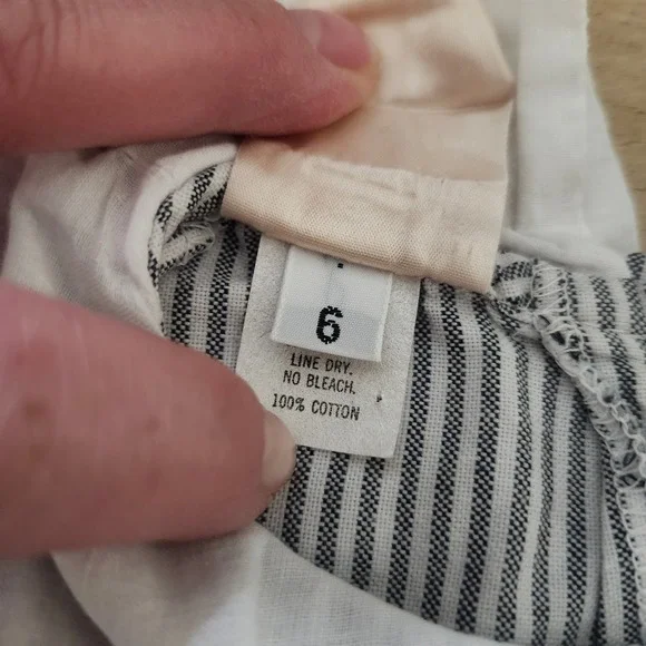 VTG Mousefeathers Size 6 Grey White Striped Lace Collar Puff Sleeve Ruffle Dress - Picture 7 of 16